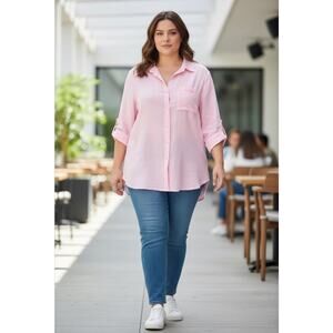 Maggie Barnes Women Top Blouse Shirt Pink Button Up Collar PLUS Size 2X